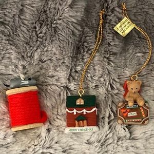 Miniature Christmas Ornaments Mouse, House & Bear